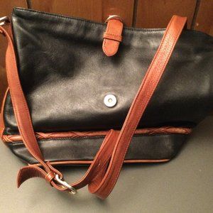 Valerie Stevens Black Leather Handbag Purse vintage Preowned